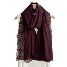 1 chiếc khăn trùm đầu bằng vải chiffon dập nổi họa tiết hoa hồng, khăn choàng chiffon màu trơn, kiểu dáng giản dị, khăn trùm đầu thanh lịch dành cho nữ. - Nhiều màu - Xem 20