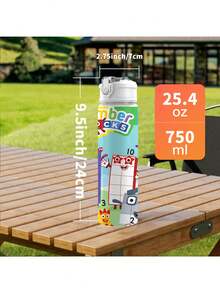 1pc Cartoon Building Block Character Printed Water Bottle With Flip Cap, Suitable For Valentine's Day, Easter, Eid, Birthday And Other Occasions, Lightweight, Plastic Material - Multicolor - View 4