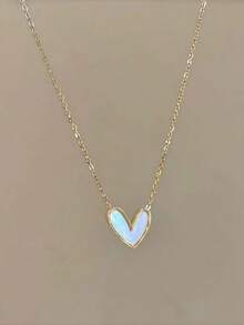 1 mặt dây chuyền hình trái tim vàng bất đối xứng, dây chuyền xương đòn tối giản tinh tế thời trang, thiết kế đa năng (Màu sắc của hình trái tim giọt dầu có thể thay đổi do góc chiếu sáng trong quá trình chụp) - Vàng - Xem 2