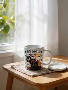 1pc Cute Cat Print Ceramic Coffee Mug/Cup, Capacity: Approx. 11OZ, Versatile Use, Perfect Gift For Christmas, Thanksgiving, Valentine's Day, Father's Day, Mother's Day, Cat Lovers, Suitable For Juice, Milk, Coffee, Birthday And Holiday Gift For Family, Fun Cup - Multicolor - View 8