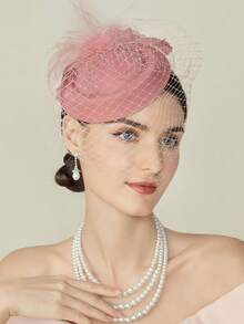 1件手工面纱头饰帽发夹，1920年代肯塔基德比风格，迷你圆帽造型，人造羽毛装饰，适合鸡尾酒会、婚礼、新娘送礼会、万圣节等场合，发饰 - 彩色 - 查看 4