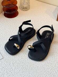 Girls' Princess Shoes, Toddler Girls' Versatile Minimalist Flat Sandals, Spring/Summer Girls' Hook And Loop Fashion Sandals - Black - View 3