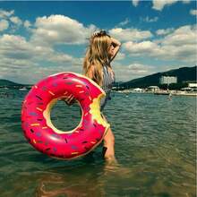 1PC Inflatable Donut Swim Ring Pink Swimming Ring For Children And Adults Summer Lifesaver Adult Swim Ring Donut Swim Ring - Pink - View 2
