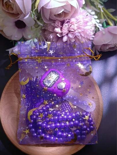 2 piezas Conjunto de Oración de Ramadán: Pulsera de 99 cuentas + Contador de Anillos, Empaque de Bolsa de Dulces Exquisita, Esencial para Ramadán y Eid, Contador de Oración de Ramadán, Accesorios de Oración Portátiles