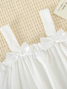 2pcs/Set Baju Terusan Bayi Perempuan Manis & Segar Tanpa Lengan dengan Hiasan Pita, Musim Panas - MultiWarna - View 4