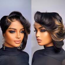 Pixie Cut Wig For Human Hair 1B33 Hair Color 4x4 Lace Frontal WigShort Wigs For Women Human Hair Quick Get Up And Go Wig Short Layered Wig Valentine's Day,Daily Use Glueless Short Real Human Hair Wigs With Bangs Haircut Wig - SNATURAL/33 - 查看 2