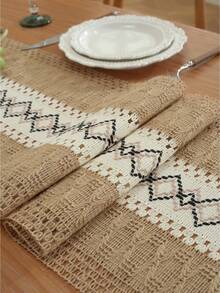 1pc Bohemian Style Tablecloth, Home Dining Table Decor Table Runner, Rustic Vintage Tablecloth Decor, Suitable For Living Room, Holiday, Bridal Shower Gift - Brownish Black - View 7