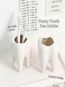 Creative Tooth-Shaped Pen Holder, Featuring Unique White Tooth Design, Suitable As Dental/Dentist Gift, Home Office Desk Organizer, Makeup Brush Holder Or Bathroom Toothbrush Holder, Great For Back To School Season - Dental Series - View 5
