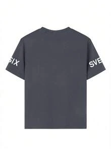 Camiseta de cuello redondo de manga corta con estampado gráfico informal para niño preadolescente, parte superior de verano - Gris Oscuro - Ver 6