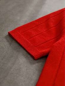 Jersey de punto de cuello redondo de manga corta acanalado para hombre, primavera/verano - Rojo - Ver 7