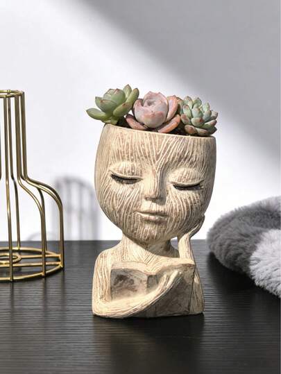 1个欧式多肉植物盆栽装饰，家居花园装饰，适用于客厅、卧室、厨房，底部带排水孔