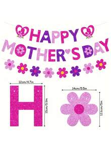 Happy Mother's Day Banner, Mother's Day Party Decorations, 6 Inch Large Pink Purple Glitter Paper Banner, Rose Gold Pink Flower, Mother's Day Gift Mother's Day Decor Indoor And Outdoor - View 7