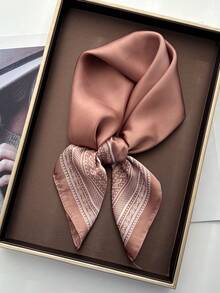 1pc Women's Solid Color Printed Bandana Scarf, Silk Headband, Neck Scarf, Suitable For Daily Use, Beach, Holiday, Travel Essential - Multicolor - View 3