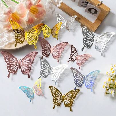 ihomeli 3D Butterfly Wall Decor, Available In 3 Sizes And 4 Colors, Suitable For Party And Birthday Cake Decoration, Removable Wall Sticker, Fit For Children's Room, Nursery, Bedroom And Wedding Room Decoration.