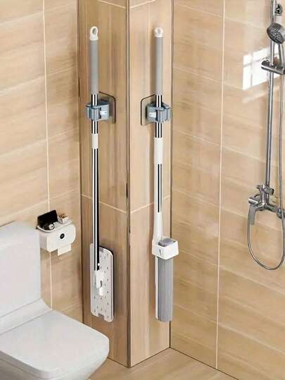 Wall Mounted Mop And Broom Holder, Self-Adhesive Broom Clip Holder No Drilling Required, Broom And Dustpan Hook, Suitable For Home, Garden, Garage And Storage