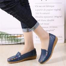 New Comfortable Soft Sole Loafers For Women, Leather Upper, Wedge Or Flat, Casual Slip-On Shoes In Multiple Colors, Suitable For All Seasons - Deep Blue - View 3