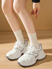 Women's Chunky Sneakers White Mesh Breathable Casual Shoes Retro Dad Shoes - màu trắng nhạt - Xem 5