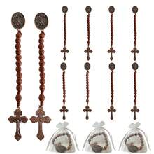 3串/10串/25串圣阿尔让奇口袋念珠，木质十字架，配欧根纱袋，手工念珠项链，天主教基督徒祈祷复活节礼物 - 彩色的 - 查看 8