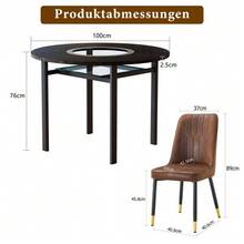 Modern Minimalist Round Table Set (With 2 Brown Technical Fabric Armchairs And Black Metal Legs), 100 Cm Diameter Round Table With Black Wood Look, Suitable For The Living Room. - Khaki - View 5
