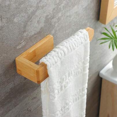 Bamboo Towel Rack, Adhesive Bathroom Shelf Without Drilling, Suitable For Home, Kitchen And Bathroom Storage