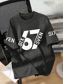 Camiseta de cuello redondo de manga corta con estampado gráfico informal para niño preadolescente, parte superior de verano - Gris Oscuro - Ver 5