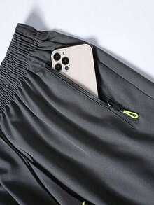 Men's Sporty And Casual Loose Quick-Drying Shorts, With Reflective Strip Design, Pocket, Zipper And Drawstring At Waist, Suitable Fitness, Running And Outdoor Activities - Xám - Xem 5