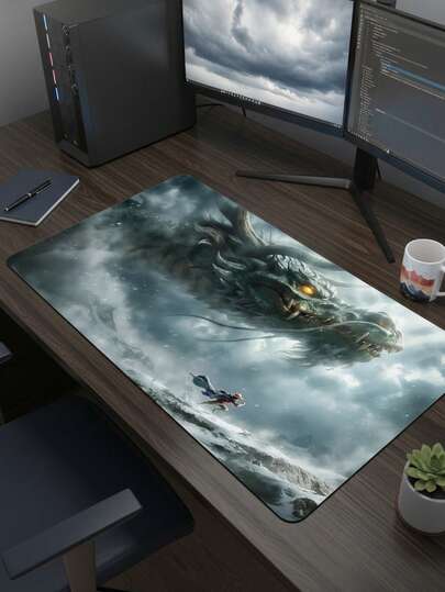 大尺寸鼠标垫，防水防滑光滑布面，饰以雄伟的云龙逼真插画图案。也可作键盘垫、桌面垫或书架使用，适用于游戏玩家、办公室和宿舍，兼容鼠标和轨迹球。电子产品 > 电脑及办公用品 > 鼠标垫及腕托 > 鼠标垫