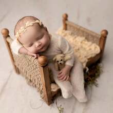 新生儿木制摄影道具，手工编织道具床，婴儿辅助拍摄道具，影棚摄影道具，白色，儿童肖像摄影辅助木制道具 - 彩色 - 查看 1