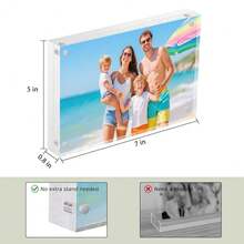Acrylic Picture Frames 1-Pack, 20mm Thicker Clear Lucite Frameless Block, Double-Sided Freestanding Magnetic Photo Display, UV-Resistant Transparent Desktop Frame For Home, Office And Gifts - 5*7(1包) - 查看 3