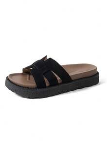 New Fashion Buckle Open Toe Platform Slippers, Fashionable Slides, Comfortable & Versatile, Dirt-Resistant Beach Sandals Suitable For Daily Wear,Summer Outfits,Travel Essential - Black - View 2