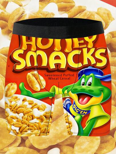1 Gói Quần đùi nam độc đáo, Quần boxer nam in họa tiết ngũ cốc Honey Crunch, Quần lót in hình Frog Squad sáng tạo, Vải dệt kim, Nhanh khô và thấm hút mồ hôi, Mềm mại và thân thiện với da, Quần boxer dài thể thao và thường ngày dành cho nam.