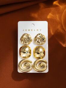 Bộ 6 khuyên tai thời trang hình nơ, trái tim, sao biển, vỏ sò, bộ khuyên tai sành điệu dành cho nữ, chất liệu CCB nhẹ. - Vàng - Xem 10