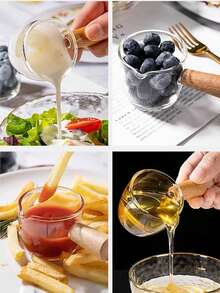 1PC Glass Small Milk Cup & Mini Milk Jug & Japanese Style Coffe Cup With Wooden Handle & Milk Pitcher With Spout For Steak Sauce,Mother's Day Gifts, Women's Day Gifts - Multicolor - View 8