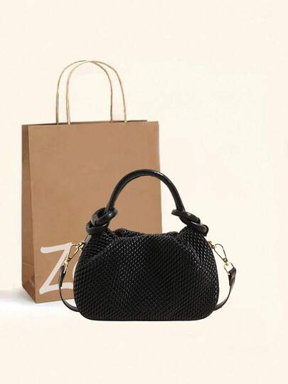 2026 New Vintage Pleated Faux Woven Texture Women's Handbag, Fashionable Cloud-Shaped PU Leather Tote Bag, Suitable For Daily Use, Commuting, Crossbody Phone Pouch, Minimalist Crescent Moon Bag