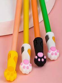 可爱猫爪造型笔筒，卡通铅笔盒，带硅胶保护套和笔帽，多功能保护套，适合编织时保护双手，适合中小学生，可爱返校用品，情人节礼物。颜色和款式随机（纯色和带白色圆点的猫爪图案，两种款式混搭）。 - 多色 - 查看 6