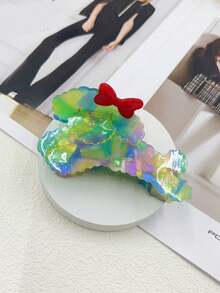 1个复古法式醋酸纤维爪形发夹，可爱蝴蝶结和小狗设计，大号发夹，女士适用 - 彩色 - 查看 5