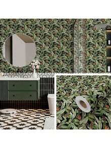 1卷复古植物自粘墙纸，可移除乙烯基贴纸，适用于宿舍、餐厅、浴室、厨房、家居装饰、抽屉衬垫、桌面、家具翻新，易于安装，尺寸：45厘米*500/300/100厘米 - 綠色 - 查看 9