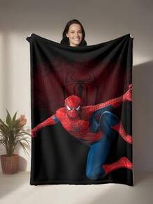 This Is A Marvel Spider-Man Themed Flannel Blanket, With High-Saturation Fuchsia And Black As The Main Colors, Full Of Futuristic And Visual Impact, Creating A Tense And Mysterious Atmosphere, With The Features Of Warmth And Softness, Suitable For Use As A Sofa Throw, Nap Blanket, Bedding Decoration, Etc. - Black - View 3