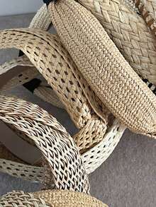 Handmade Rattan Woven Headband, Boho Style Wide Brim Straw Headband For Women, Knotted Top Hairband Diadema Hair Hoop - Multicolor - View 9