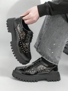 Elegant, Comfortable Daily Commute Versatile Solid Color Plus Size Low-Top Formal Shoes, Fashionable Pointed Toe Lace-Up Leather Shoes, Black Retro Gentleman Shoes, Suitable For Formal Occasions - Black - View 8