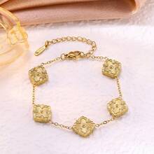 5-Leaf Clover Gold-Plated Bracelet, 3D Floral Design, Stainless Steel Hypoallergenic Women's Fashion Gift - Multicolor - View 5