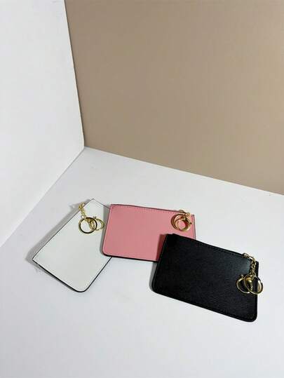 1pc Solid Color PU Leather Minimalist Versatile Elegant Anti-Theft Anti-Loss Multi-Function Large Capacity Lightweight Portable Zipper Key Holder Coin Purse Card Holder Pouch Jewelry Organizer Inner Bag Clutch Suitable For Students, Office Workers, Daily Use, Dates, Holidays, Travel, Gifts For Boyfriend, Girlfriend, Mom