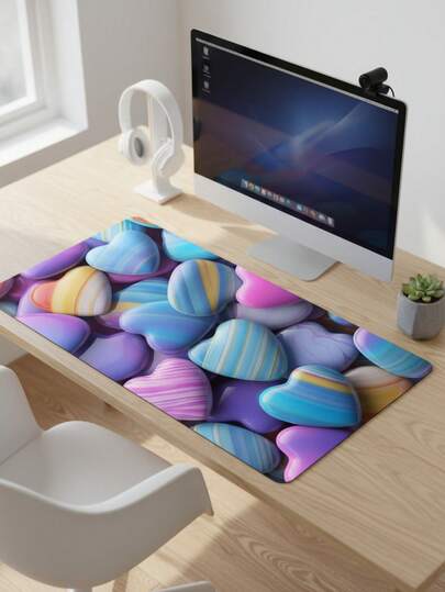 Large Size Mouse Pad, Waterproof Non-Slip Smooth Fabric Surface, Colorful Striped Heart All-Over Pattern, Also Suitable As Keyboard Pad, Desk Mat Or Book Stand, Fit For Gamers, Office And Dorm Use, Compatible With Mouse And Trackball, Great Gift For Gamers, Electronics > Computer & Office > Mouse Pads & Wrist Rests > Mouse Pads