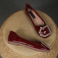 New Lacquered Leather Square Toe Shoes For Teenage Girls - Burgundy - View 3