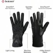 Isotoner Womens Spandex Touchscreen Cold Weather Gloves With Warm Fleece Lining And Details - Cỡ lớn-Rất lớn + Màu đen nhám - Smartdri - Xem 2