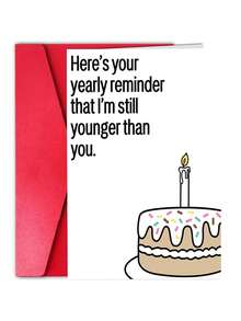 一张趣味“我还比你年轻”生日贺卡，附赠红色信封，印有生日蛋糕图案，是送给兄弟姐妹、朋友和家人的完美生日贺卡。 - 查看 1