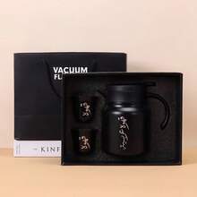 3pcs Stainless Steel Arabic Coffee Pot Set, No Battery Required Non-Electric Vacuum Insulated Coffee Pot Set With 2 Double-Wall Cups - 33.81oz/1000ml Vacuum Thermal Coffee Pot With 2 Double-Layer Cups, Heat & Cold Resistant, Traditional Gift Suitable For Home, Office, Hospitality - Black - View 10