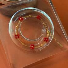 1pc Fashionable Delicate Twisted Faux Pearl Stainless Steel Bracelet, Handmade Woven Faux Crystal Flower Bead Chain, Suitable For Women's Daily And Party Wear - Beaded Flower Bracelet - View 7