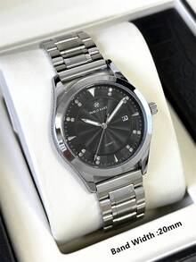 1枚PABLO RAEZ不锈钢男士腕表，黑色西装绅士腕表，顶级奢侈品牌，50米防水，银色，防褪色，简约日历显示，男士实心钢链石英表，时尚钻石刻度，高端商务腕表，适合日常佩戴，夜光指针，生日、毕业、婚礼等场合送给父亲或男性朋友的礼物 - 銀色 - 查看 5