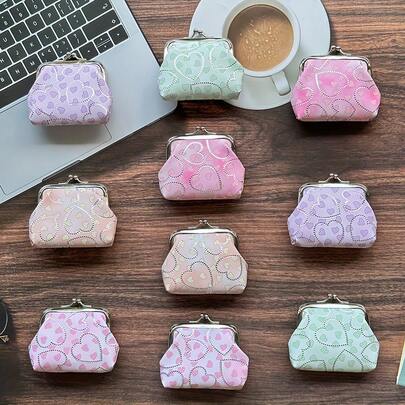 10pcs Gradient Heart Shaped Multicolor Clips, Women Coin Purse, Personalized Key Holder, Elegant Clutch Bag, Versatile Organizer Pouch, Party Gift